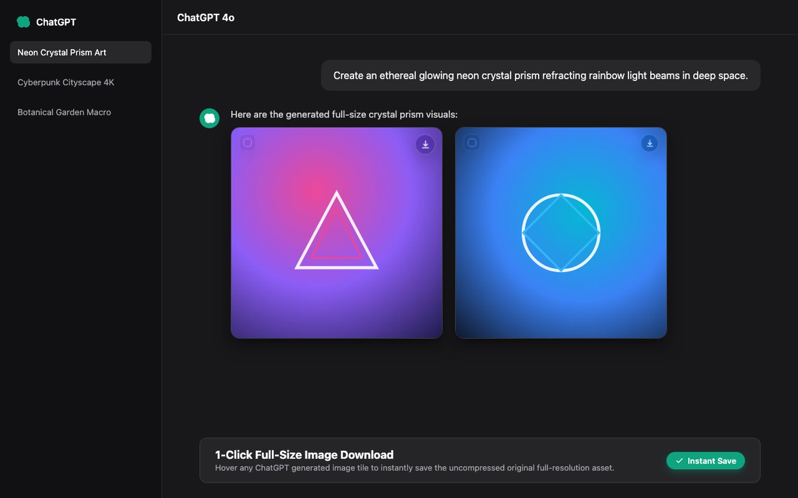 ChatGPT Images Quick Download Chrome extension interface